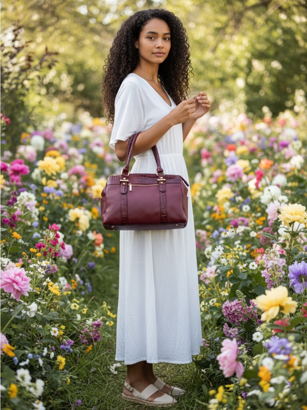 Classic Burgundy Leather Satchel Handbag